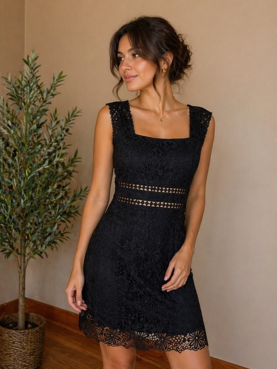 She + Sky Dresses & Skirts - 494. She + Sky Black Lace Square Neck Mini Dress NWOT
